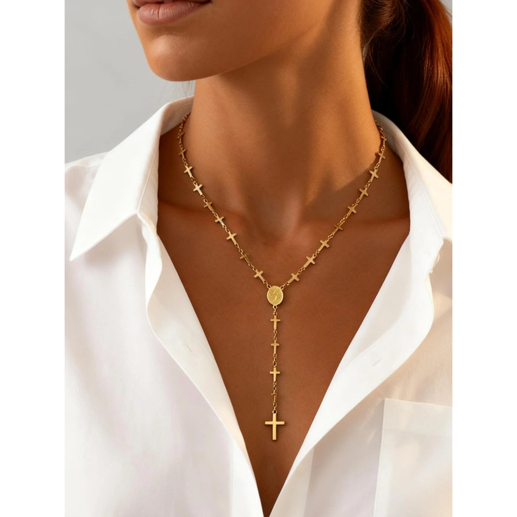 Detalle del rosario — Collar Rosario en Y - Crucecitas y Medalla de la Virgen
