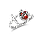 Anillo Sagrado Corazon - Plata con Zirconia Roja — vista completa del producto