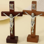 Estatuilla de cruz de Jesús de madera Vintage con soporte para decoración del hogar cristiano crucifijo católico regalo religioso adorno de altar de la Iglesia