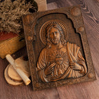 Detalle del cierre y cadena — Icono del Sagrado Corazon de Jesus en Madera