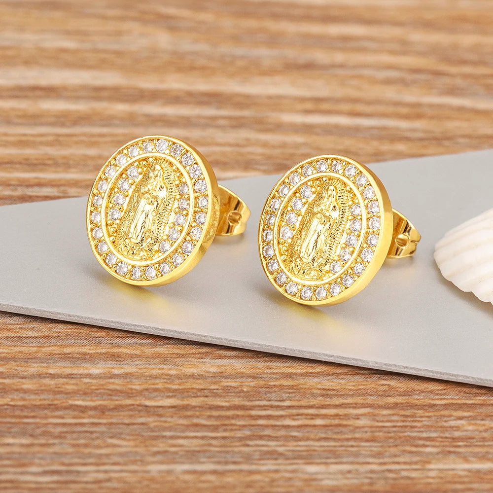 Pendientes de Luz Divina con Circón y Virgen María