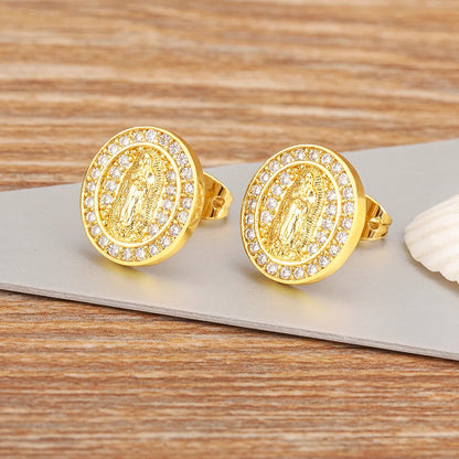 Pendientes de Luz Divina con Circón y Virgen María