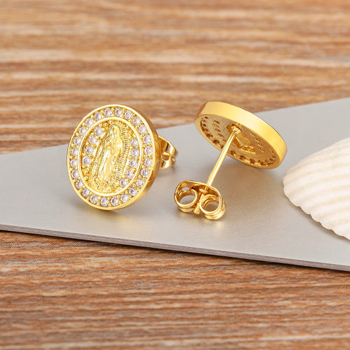 Pendientes de Luz Divina con Circón y Virgen María