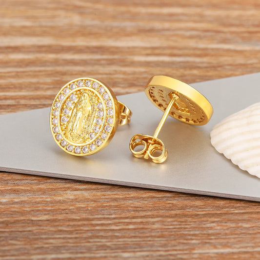 Pendientes de Luz Divina con Circón y Virgen María