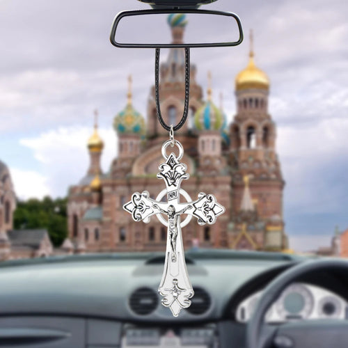 Detalle del colgante devocional — Colgante de Cruz de Jesus para Retrovisor