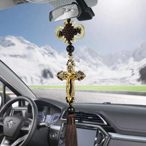 Detalle del colgante devocional — Colgante de Cruz de Jesus para Espejo Retrovisor del Auto - Fe...