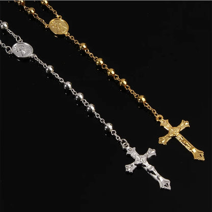Collar de Rosario de cuentas de hierro dorado de imitación de 6MM, collar de Rosario de alta calidad, hermoso collar de rosas con colgante de cruz,