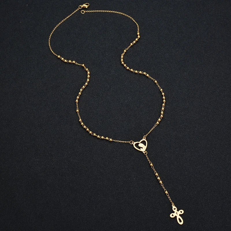 Collar Rosario Dorado con Virgen María y Cruz