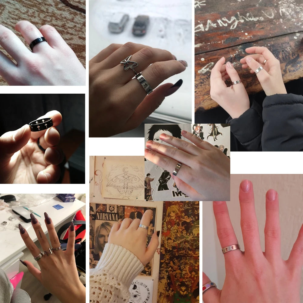 Anillo con Cruces Caladas – Diseño Clásico en Acero Inoxidable