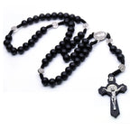 QIGO-collares con colgante de Rosario de Cruz Negra antigua de madera religiosa, collar de cuentas de Jesús, San Benito, joyería para hombres y mujeres