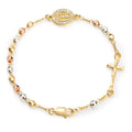 Pulsera rosario de Nuestra Señora de Guadalupe tricolor con crucifijo y medalla de circonitas — vista completa