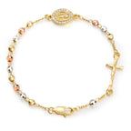 Pulsera rosario de Nuestra Señora de Guadalupe tricolor con crucifijo y medalla de circonitas — vista completa