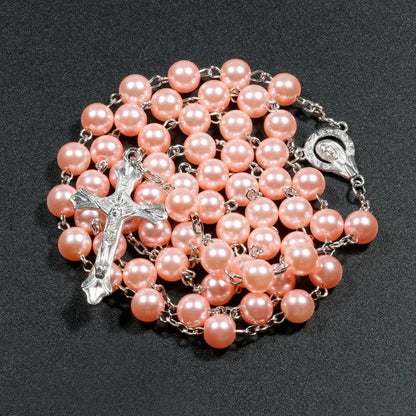 Nueva religión cristiana, collar de Rosario de perlas de imitación para mujer, colgante de cruz de la Virgen María Jesús, cadenas de cuentas largas, joyería de moda