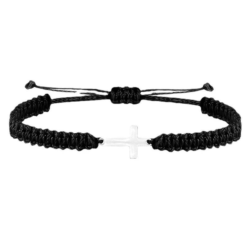 Pulsera de Cuerda con Cruz · Acero Inoxidable