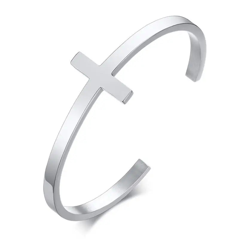Brazalete de Cruz cristiana de acero inoxidable Retro para hombres y mujeres, amuleto religioso católico en oración, regalo de joyería de la suerte