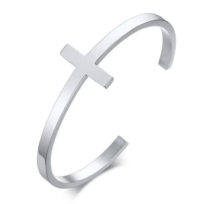 Brazalete de Cruz cristiana de acero inoxidable Retro para hombres y mujeres, amuleto religioso católico en oración, regalo de joyería de la suerte