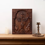Detalle del cierre y cadena — Icono de San Miguel Arcangel en Madera - Arte Sacra con Detall...