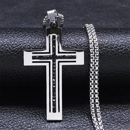 Collar de cruz de crucifijo católico para mujeres y hombres, cadena religiosa cristiana de acero inoxidable, joyería masculina N4943