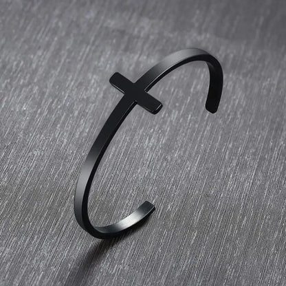 Brazalete de Cruz cristiana de acero inoxidable Retro para hombres y mujeres, amuleto religioso católico en oración, regalo de joyería de la suerte