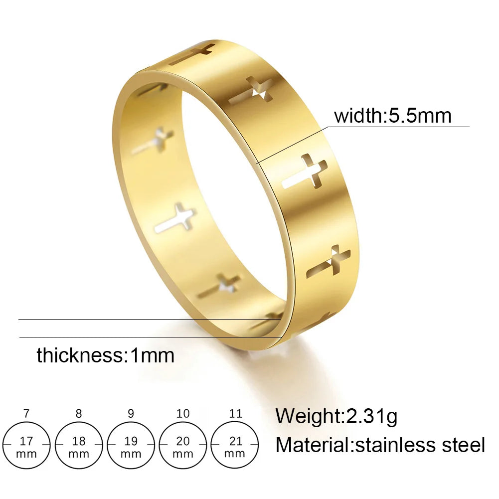 Anillo con Cruces Caladas – Diseño Clásico en Acero Inoxidable