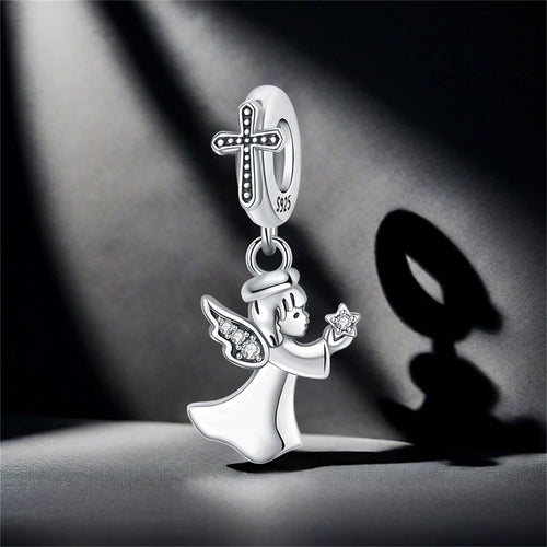 Angel de la Guarda - Dije de Plata 925 — detalle de plata de ley 925 de cerca