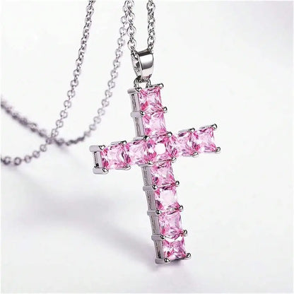 Nuevos collares de moda, colgantes para mujer, colgante de cruz de Jesús de cristal multicolor dorado para mujer, collar para fiesta, joyería para tiempo libre