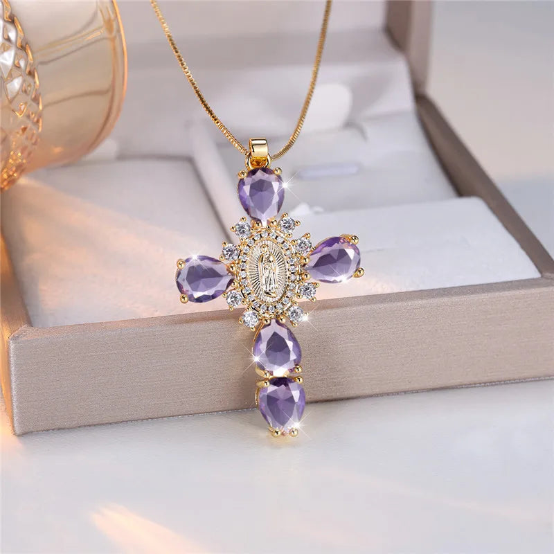 Collar Cruz de la Virgen de Guadalupe con Circonias — calidad artesanal y devocion autentica