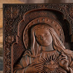 Icono del Inmaculado Corazon de Maria en Madera - Arte Sacra e... — detalle de madera de cerca