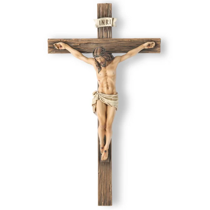 Estatua religiosa de crucifijo de cruz de Jesús, estatuilla de San Católico, artesanía, escultura colgante de pared para decoración del hogar y la sala de estar
