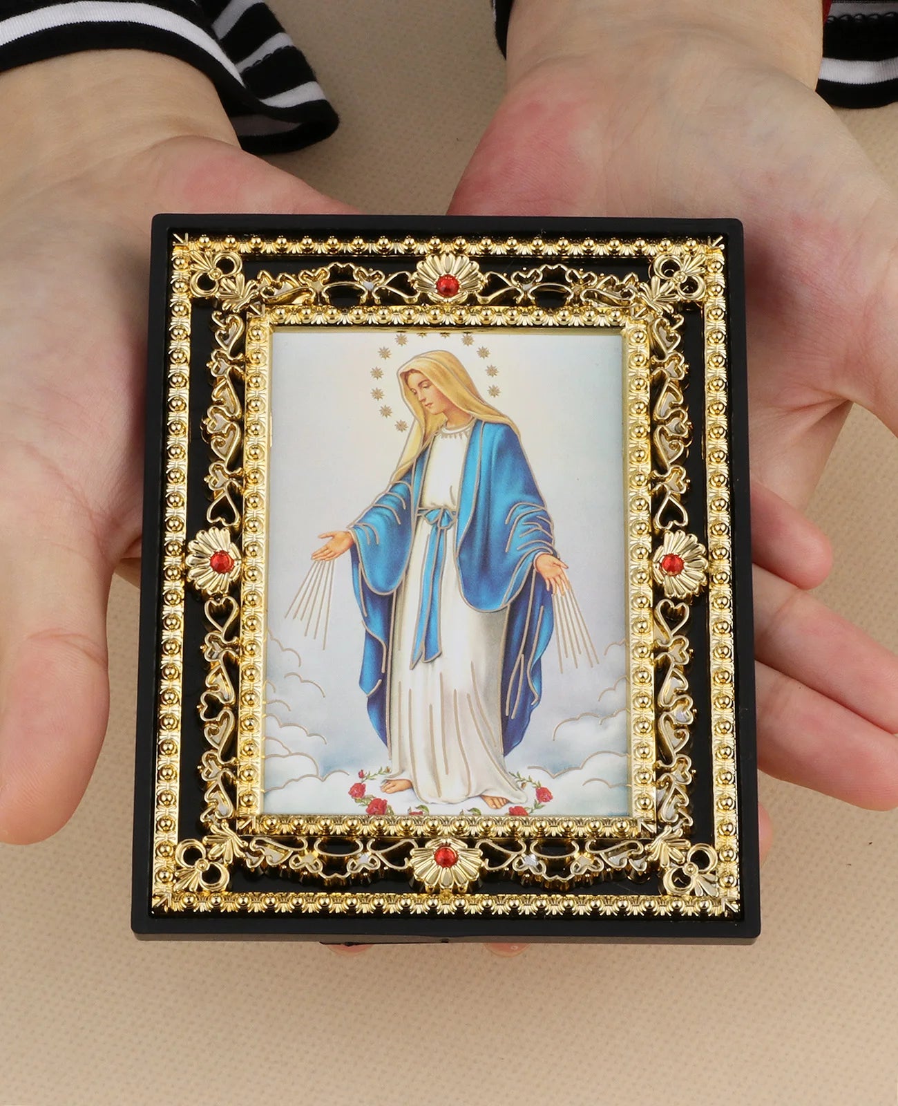 Cottvott-marco de la Sagrada Familia dorada, San Miguel Arcángel, Nuestra Señora, corazón Sagrado, adorno, arte de pared de plástico, decoración del hogar, regalos