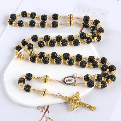 2025New Vintage católico 10mm 59 cuentas de diamantes de imitación de cristal collar cruzado