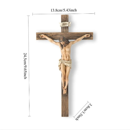 Estatua religiosa de crucifijo de cruz de Jesús, estatuilla de San Católico, artesanía, escultura colgante de pared para decoración del hogar y la sala de estar