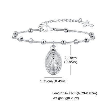 Vnox-pulsera de Rosario para mujer y niña, brazalete de oración de la Virgen María, Cruz religiosa de acero inoxidable chapada en oro, regalos