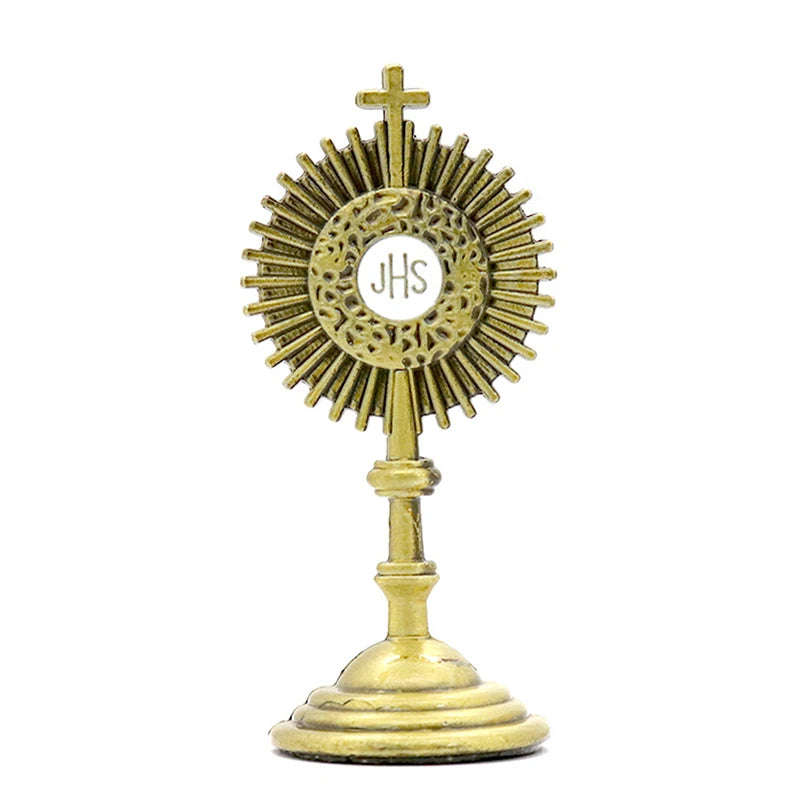 Estatua católica de comunión cristiana, figura cruzada de oro, Jesús Hominum, Salvator, decoración de mesa de oficina en casa, regalo religioso