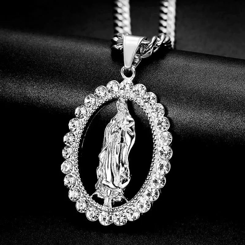 collares para mujer collar collares collar acero inoxidable mujer collar hombre Colgante de moda de Europa y América, collar de la Virgen María católica, dios de la fe religiosa, Hip Hop, regalos de fiesta exquisitos