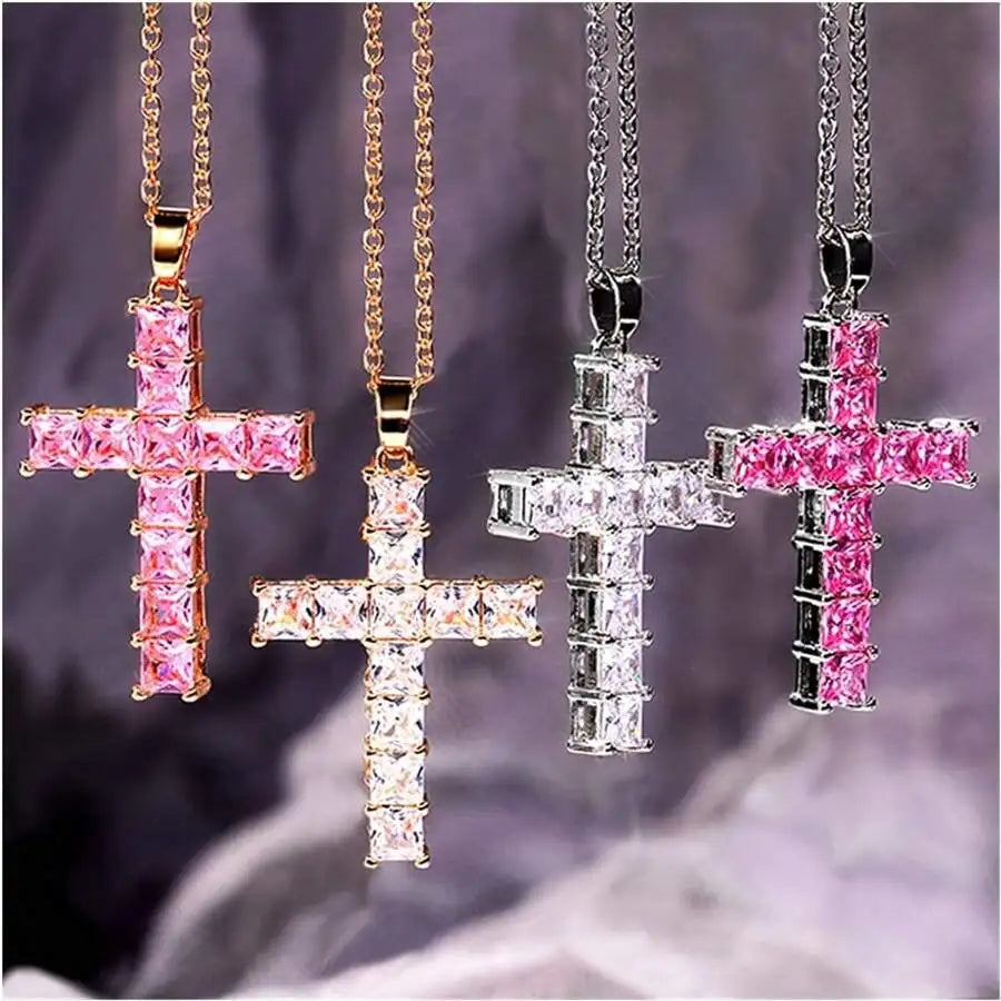 Nuevos collares de moda, colgantes para mujer, colgante de cruz de Jesús de cristal multicolor dorado para mujer, collar para fiesta, joyería para tiempo libre