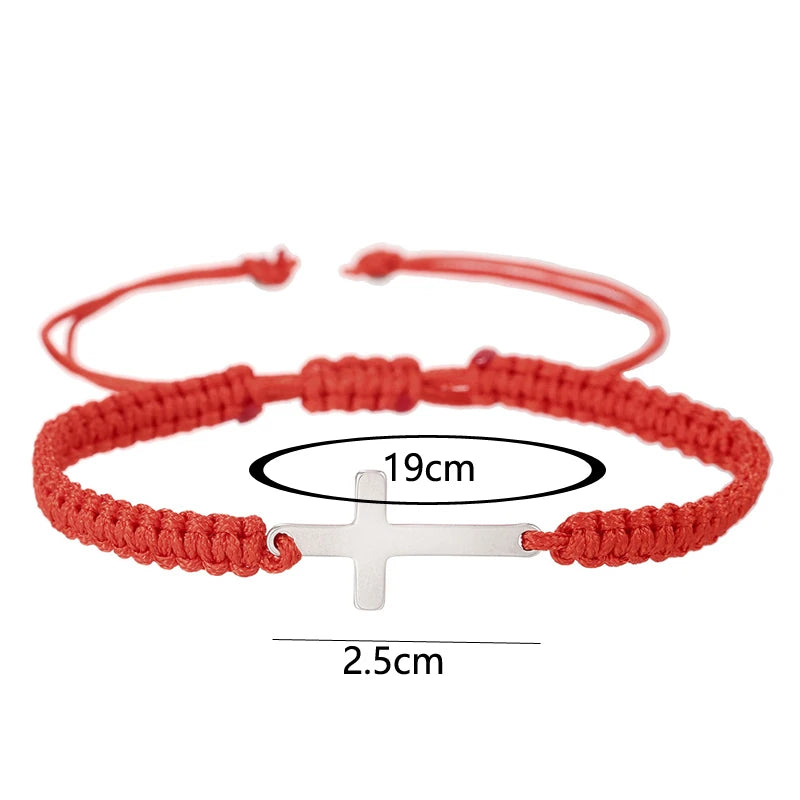 Pulsera de Cuerda con Cruz · Acero Inoxidable