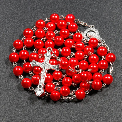 Nueva religión cristiana, collar de Rosario de perlas de imitación para mujer, colgante de cruz de la Virgen María Jesús, cadenas de cuentas largas, joyería de moda