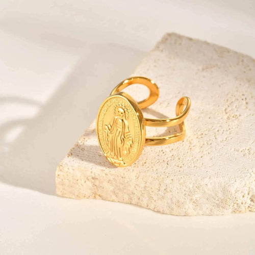 Anillo Abierto de Fe con la Virgen María – Acabado en Oro