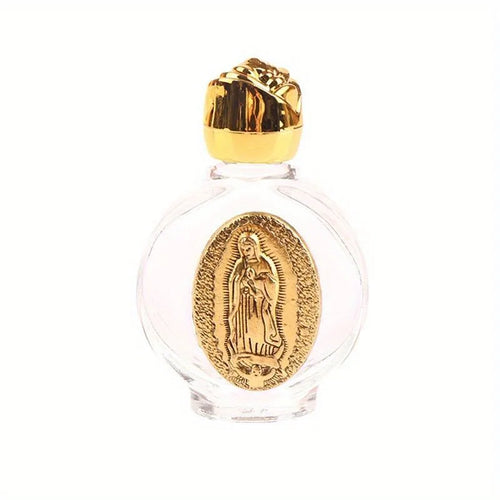 Botella de Agua Bendita en Vidrio con Relieve Cristiano — accesorio de fe y devocion