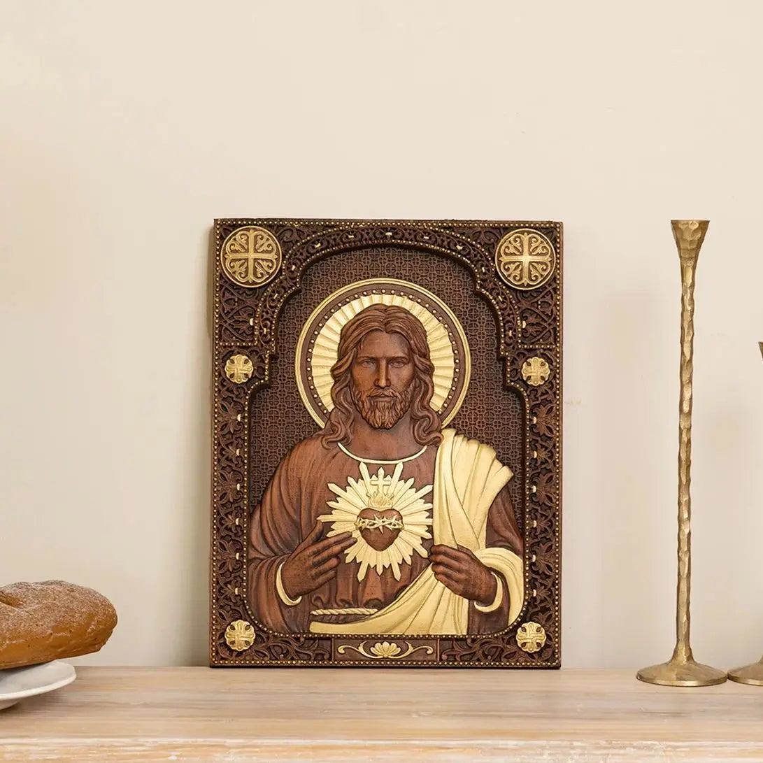 Icono del Sagrado Corazon de Jesus en Madera — vista completa del producto
