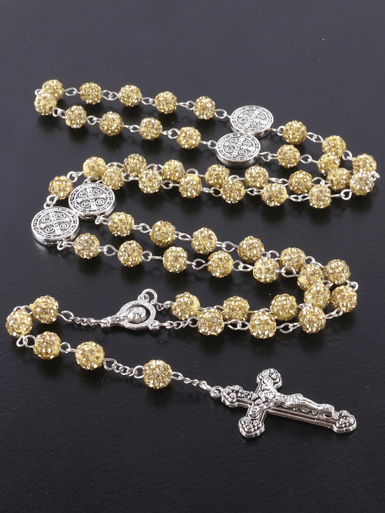 Rosario de Cristal Brillante con Medalla de San Benito