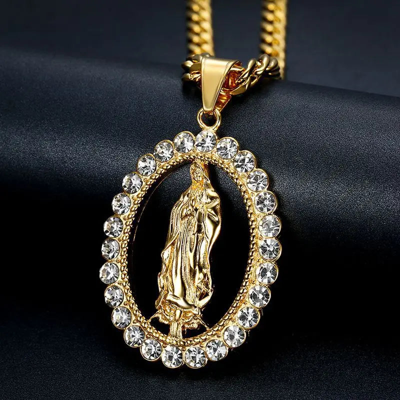 collares para mujer collar collares collar acero inoxidable mujer collar hombre Colgante de moda de Europa y América, collar de la Virgen María católica, dios de la fe religiosa, Hip Hop, regalos de fiesta exquisitos