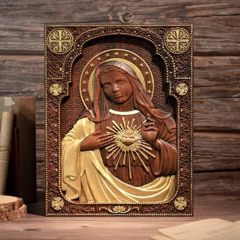 Icono del Inmaculado Corazon de Maria en Madera - Arte Sacra e... — vista completa del producto