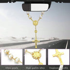 Rosario de Cristal con Cruz para Retrovisor en mano — rosario de cristal devocional