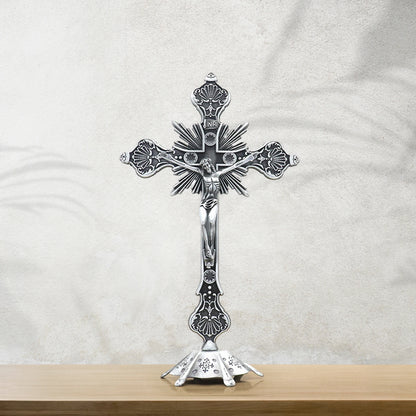 Escultura de crucifijo de Jesús, estatua de cruz de Jesús, estatuilla católica, crucifijo de pie para el hogar, altar, sala de estar, mesa y dormitorio
