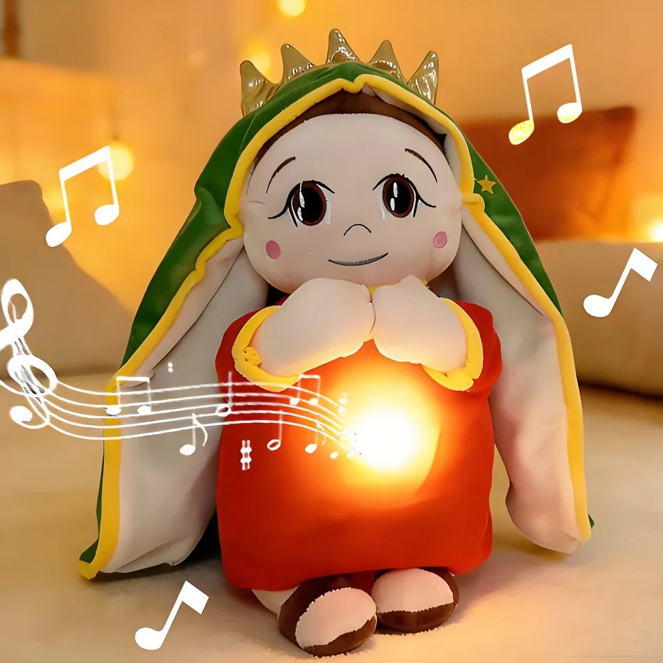 Peluche de la Virgen de Guadalupe con luz y melodía suave para dormir