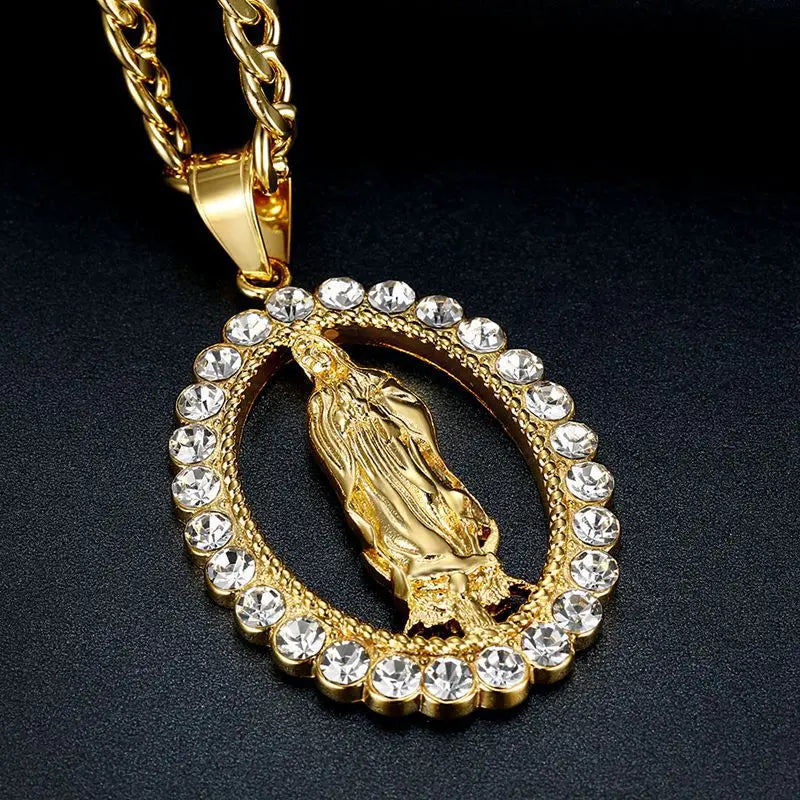 collares para mujer collar collares collar acero inoxidable mujer collar hombre Colgante de moda de Europa y América, collar de la Virgen María católica, dios de la fe religiosa, Hip Hop, regalos de fiesta exquisitos