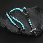 Rosario de Turquesa y Hematita con Cruz de Acero