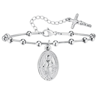Vnox-pulsera de Rosario para mujer y niña, brazalete de oración de la Virgen María, Cruz religiosa de acero inoxidable chapada en oro, regalos